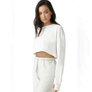 Joah Brown Long Sleeve Distressed Crop Top in One Size